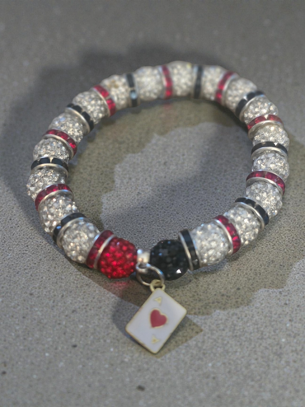 Handmade Ace of Hearts Shamballa Crystal Stretch Bracelet Styleandstone